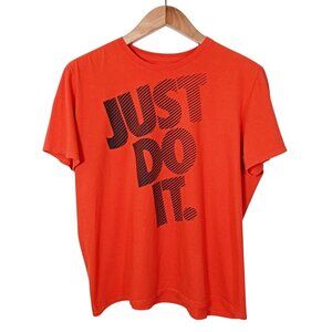 Nike Mens Crew Neck T-Shirt Red Orange Cotton Big JUST DO IT Graphic Size XXL